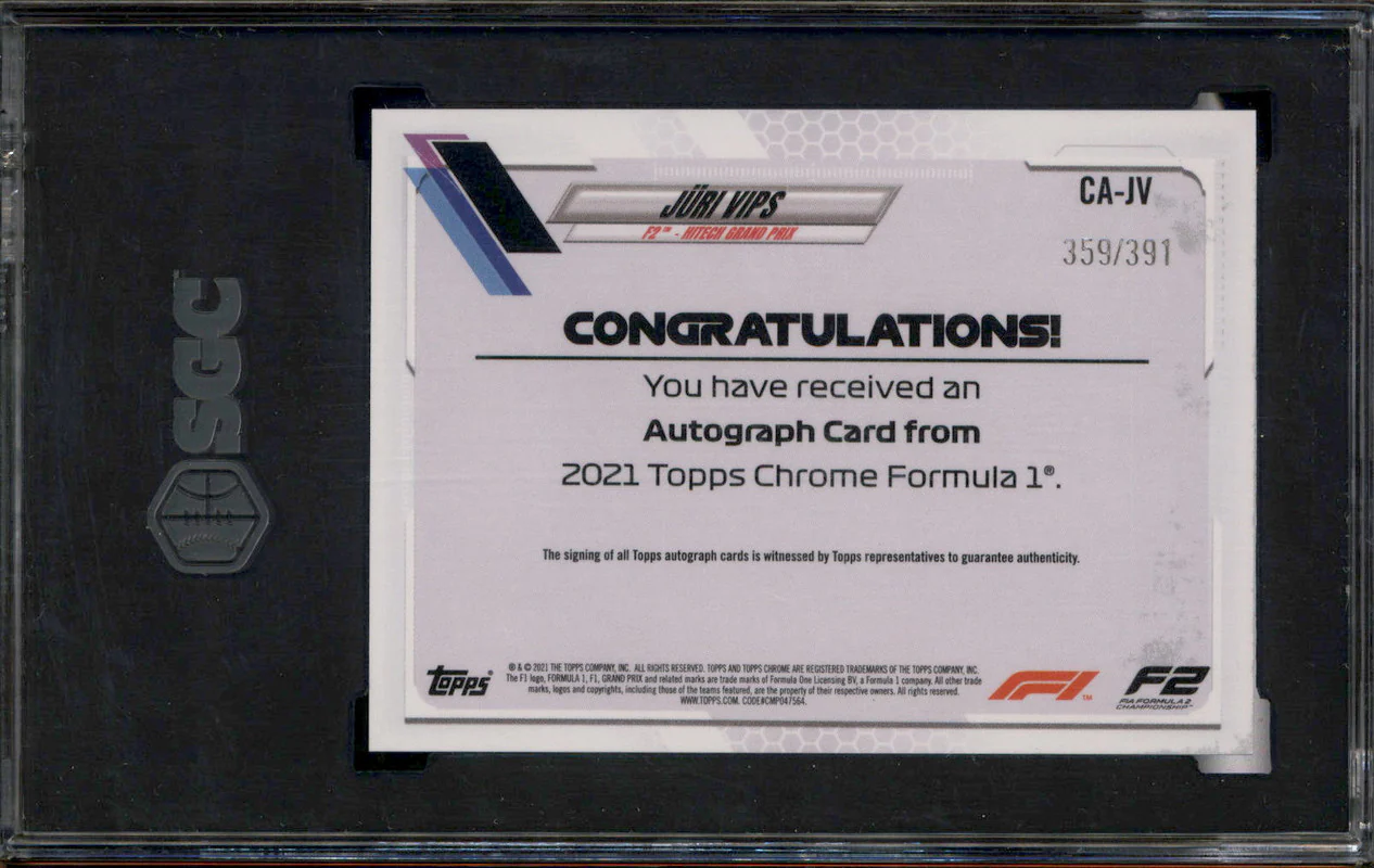 2021 Topps Chrome F1 Auto #CA-JV Juri Vips /391 SGC 9 - Image 2