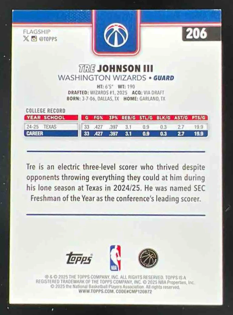 2025-26 Topps Black #206 Tre Johnson III RC /68 - Image 2