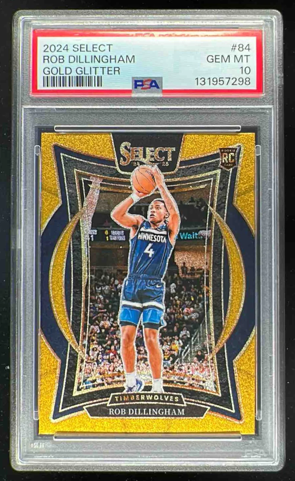 2024-25 Panini Select Concourse Gold Glitter Prizm #84 Rob Dillingham RC PSA 10