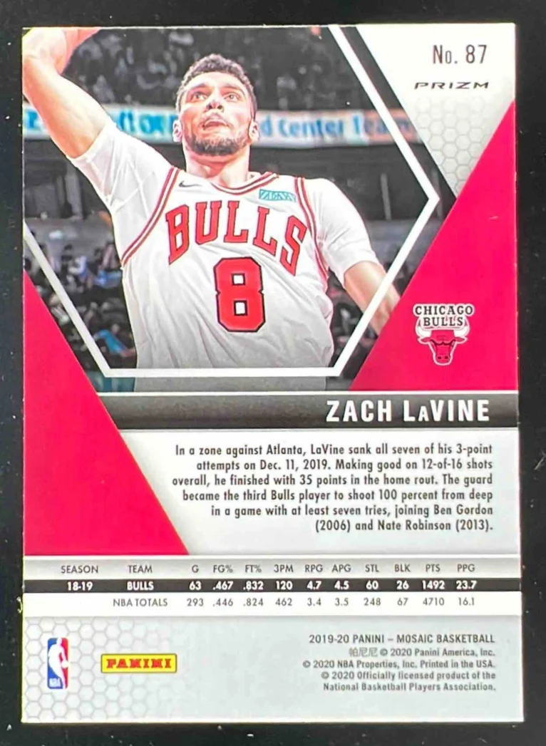 2019-20 Panini Mosaic Gold Wave Prizm #87 Zach LaVine - Image 2