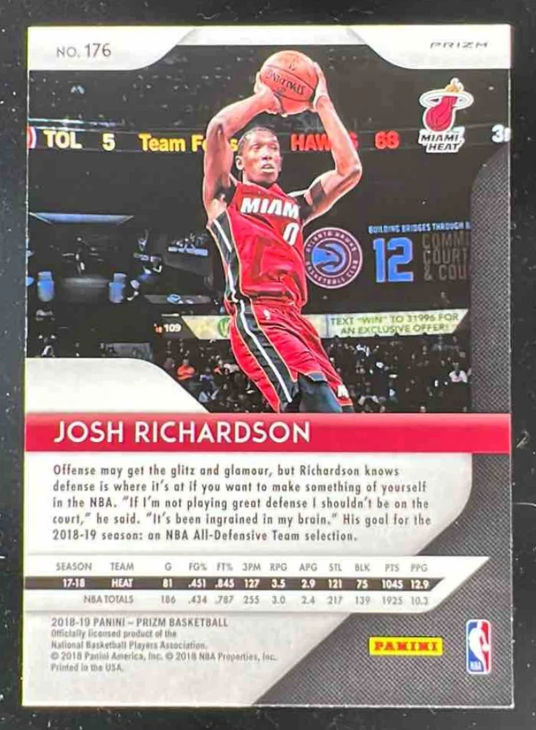 2018-19 Panini Prizm Prizms Choice Tiger Stripe #176 Josh Richardson - Image 2
