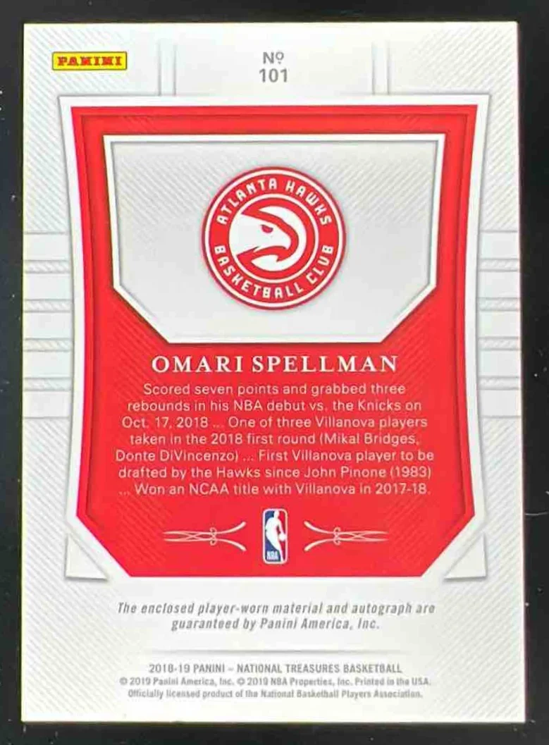2018-19 Panini National Treasures #101 Omari Spellman RC Auto /99 - Image 2