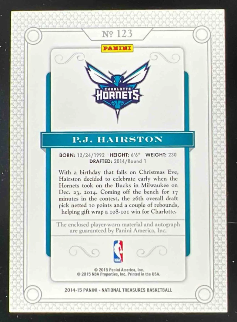 2014-15 Panini National Treasures #123 P.J. Hairston RC Auto /99 - Image 2