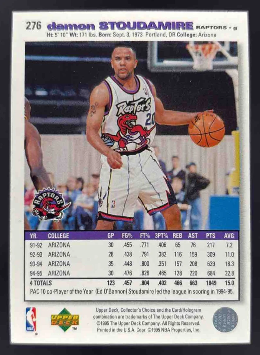 1995 Upper Deck Collector Choice Platinum Player's Club #276 Damon Stoudamire RC - Image 2