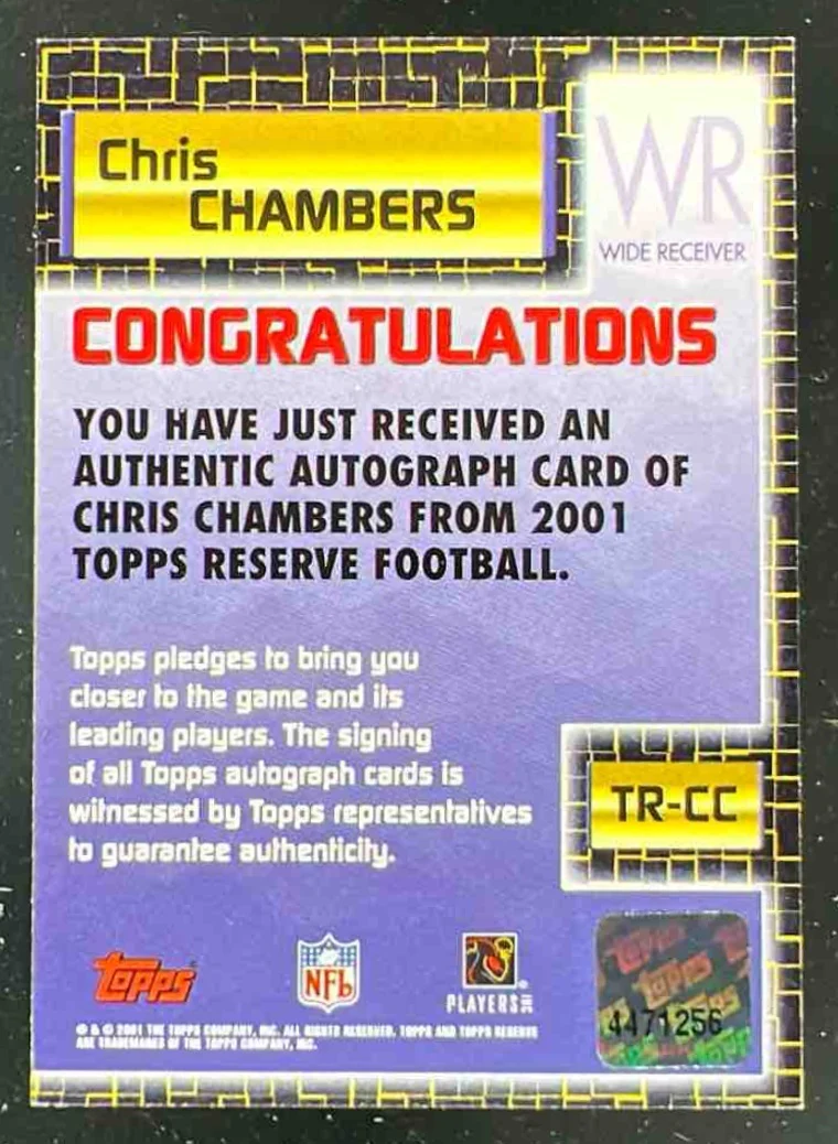 2001 Topps Reserve Autographs #TR-CC Chris Chambers RC Auto - Image 2