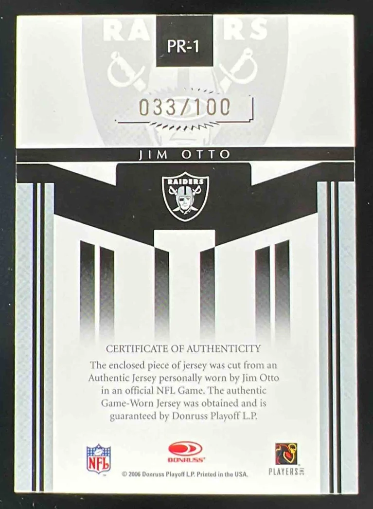 2006 Donruss Gridiron Gear Performers Jerseys #PR-1 Jim Otto /100 - Image 2