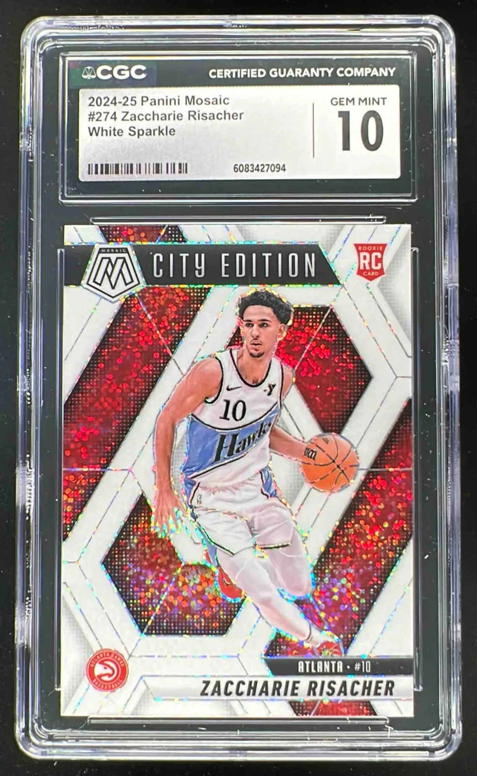 2024-25 Panini Mosaic White Sparkle SP #274 Zaccharie Risacher CGC 10