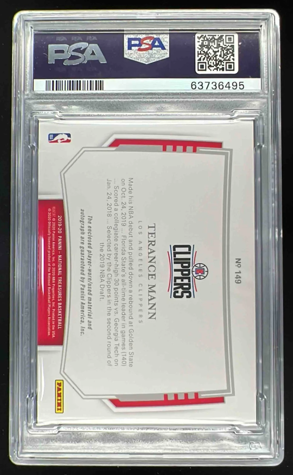 2019 National Treasures Rookie Patch Horizontal Terance Mann RC Auto /75 PSA 9 - Image 2