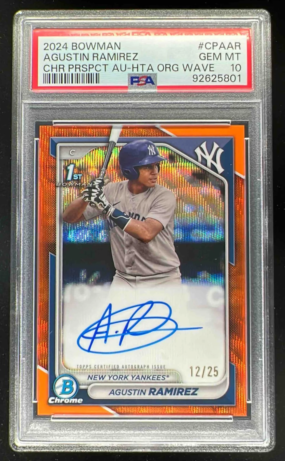 2024 Bowman Chrome Autographs Orange Wave #AR Agustin Ramirez RC Auto /25 PSA 10