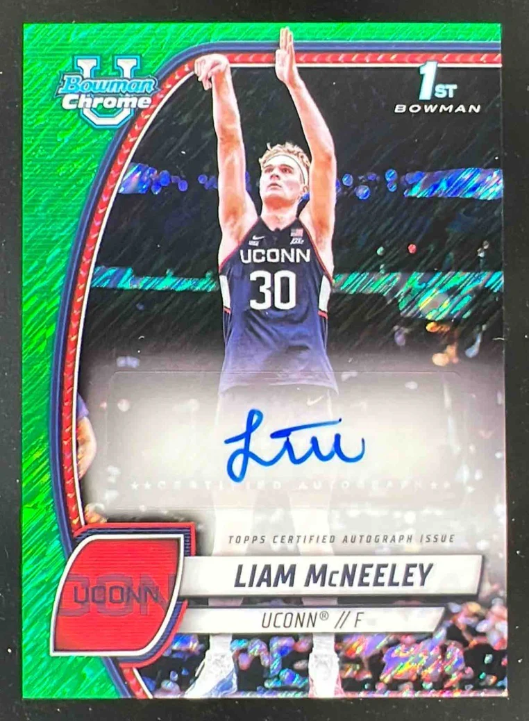 2024-25 Bowman University Chrome Green Shimmer Refractor #52 Liam McNeeley Auto