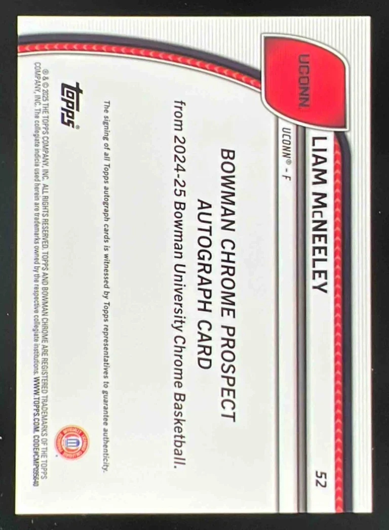 2024-25 Bowman University Chrome Green Shimmer Refractor #52 Liam McNeeley Auto - Image 2