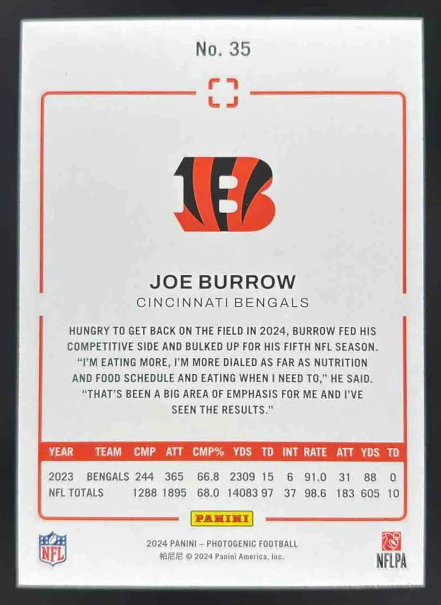 2024 Panini Photogenic Silver #35 Joe Burrow /175 - Image 2