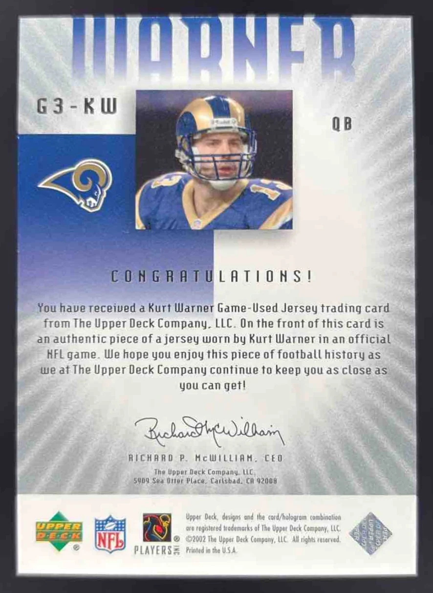 2002 Upper Deck Graded Jerseys #G3-KW Kurt Warner /50 - Image 2