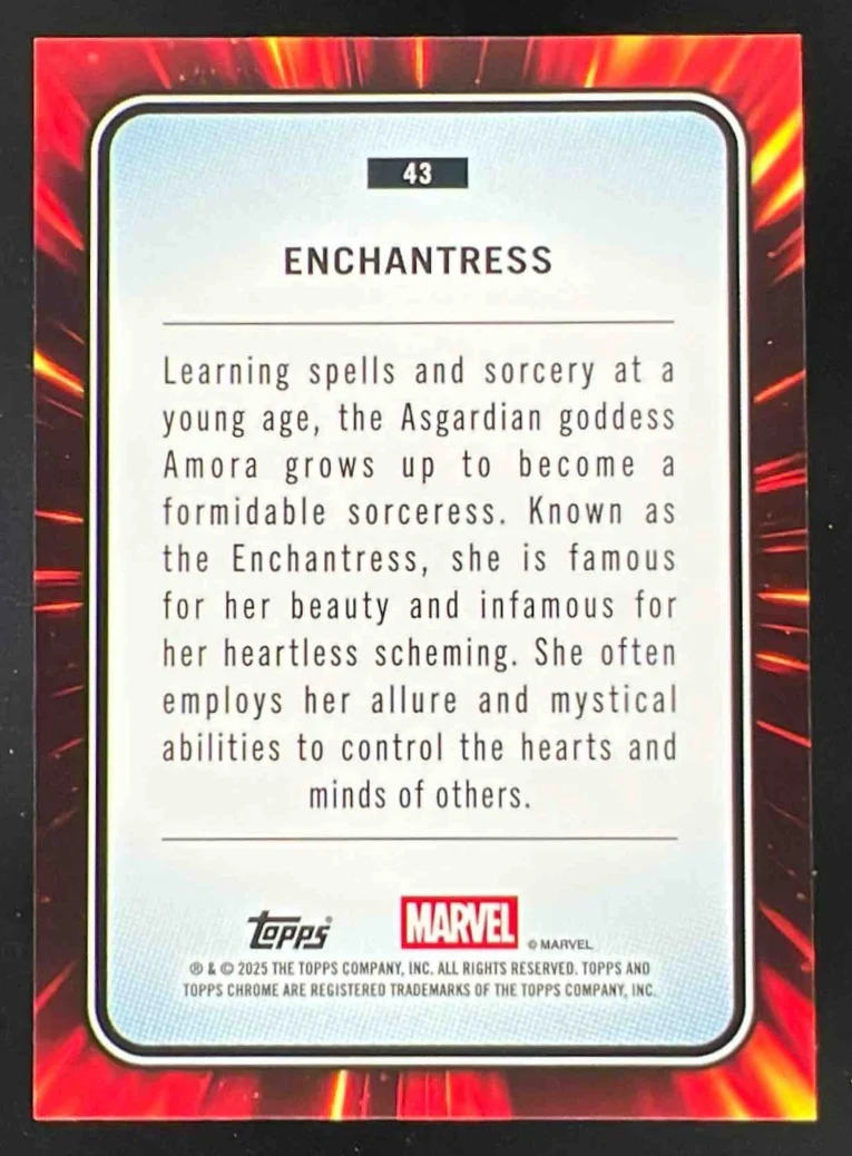 2025 Topps Chrome Marvel Sapphire Gold Sapphire Refractor #43 Enchantress /50 - Image 2
