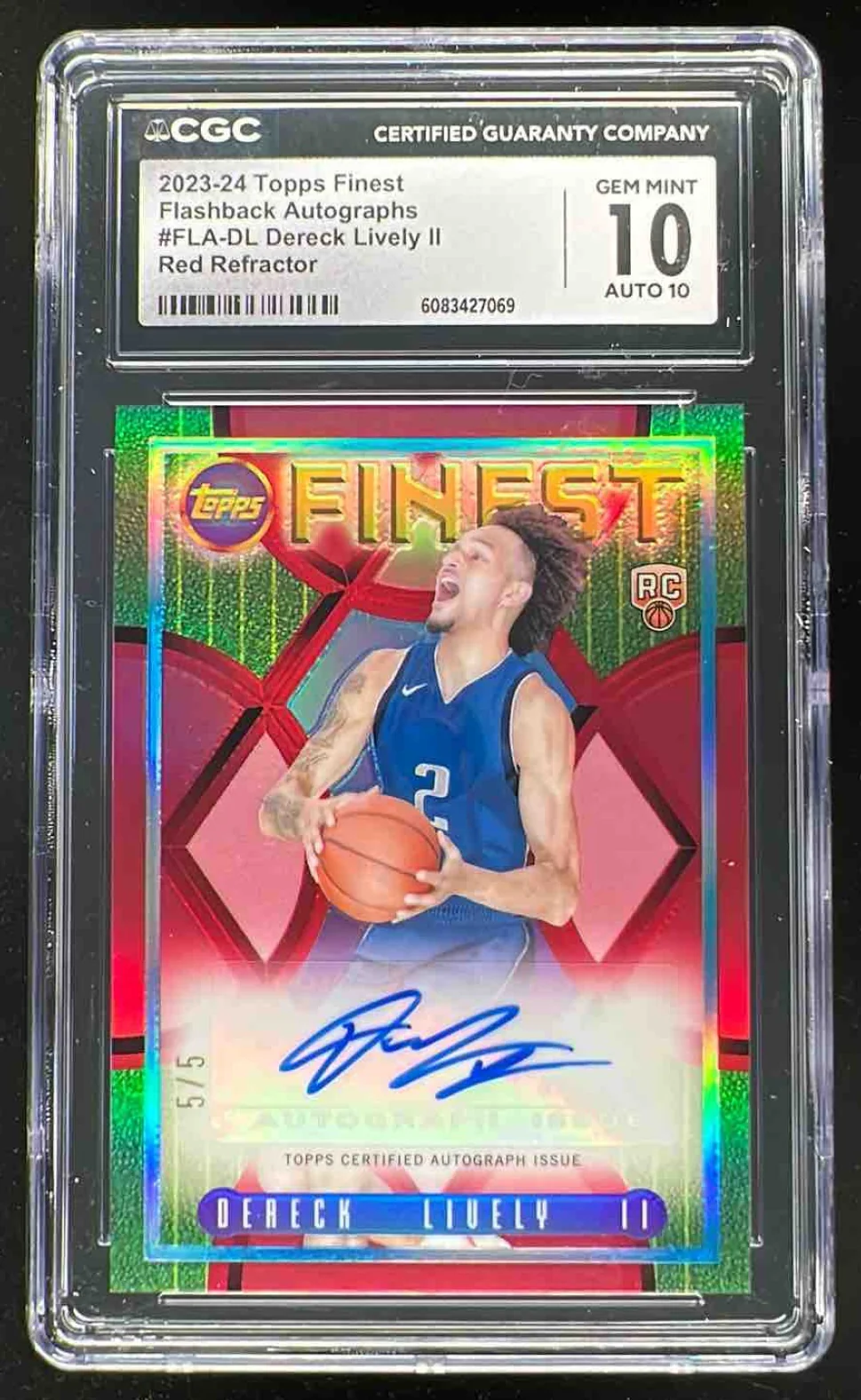 2023-24 Topps Finest Flashback Red Refractors Dereck Lively II RC Auto /5 CGC 10