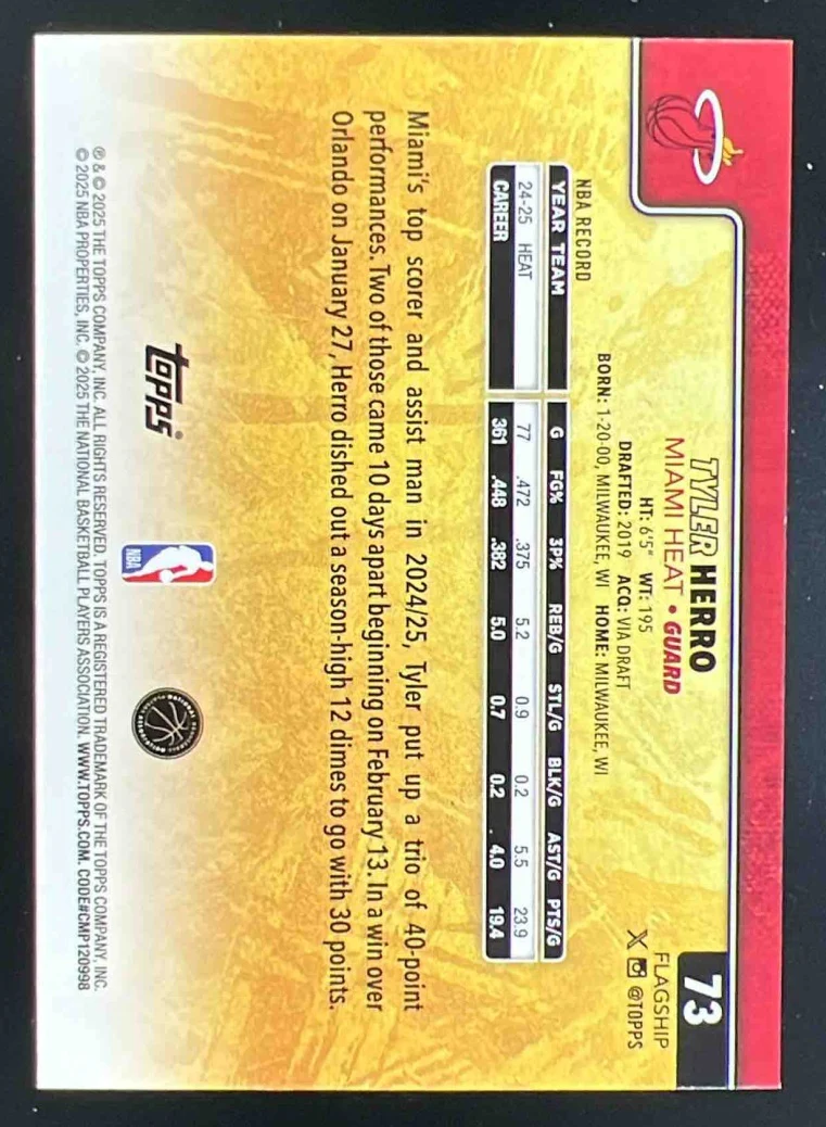 2025-26 Topps Golden Mirror Image Variation SSP #73 Tyler Herro - Image 2