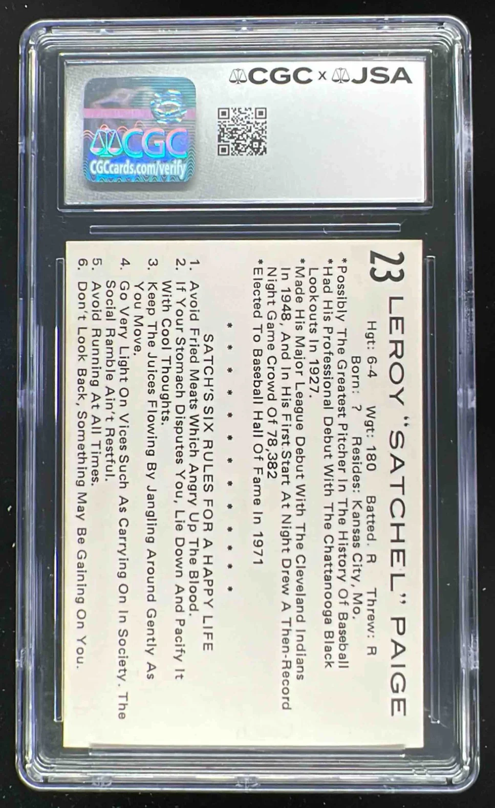 1976 Goof's Pants Tusla Oilers Autograph #23 Satchel Paige Auto CGC 6 - Image 2