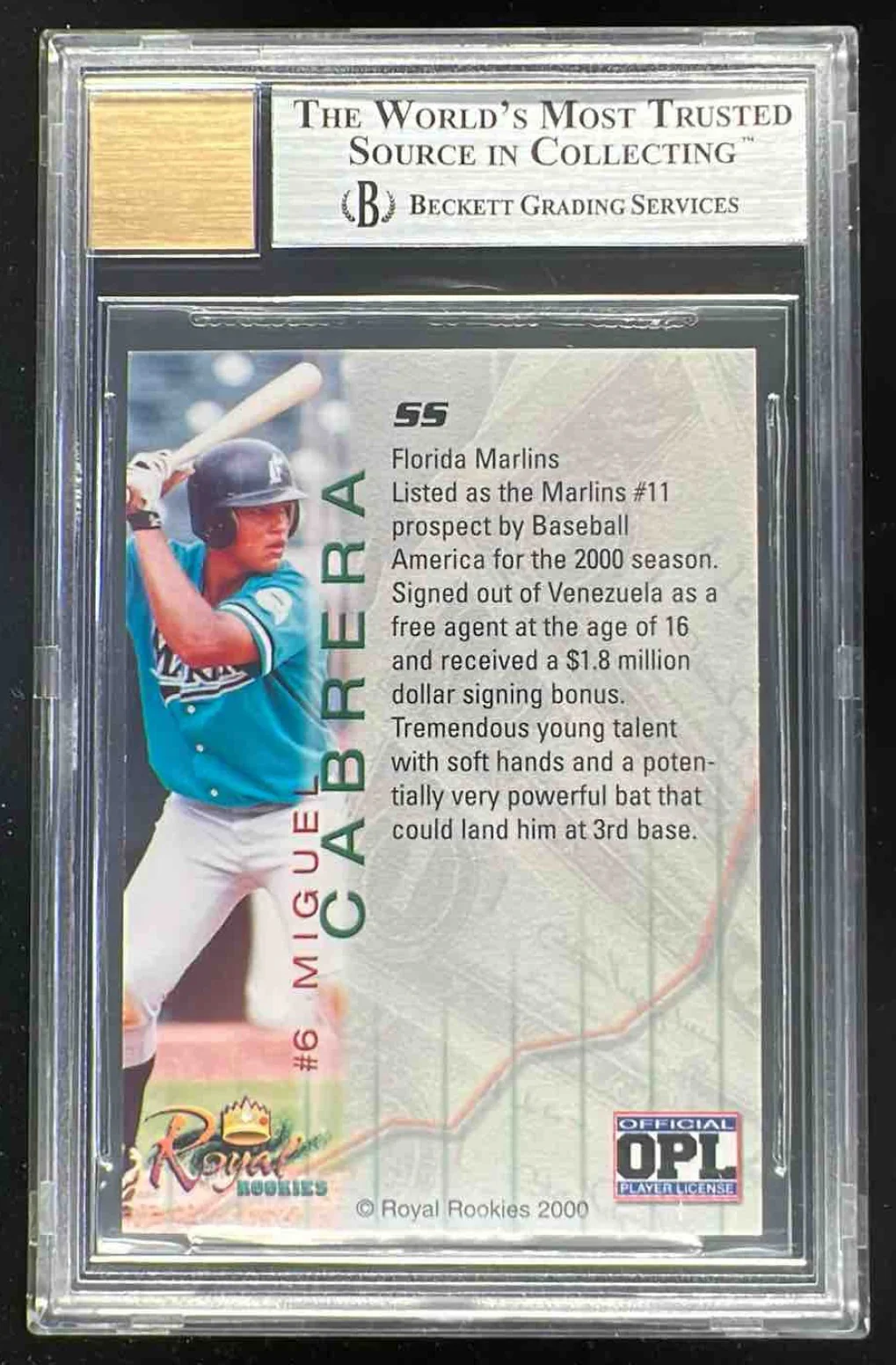 2000 Royal Rookies Futures Autograph Miguel Cabrera Autograph Auto /4950 BGS 9 - Image 2