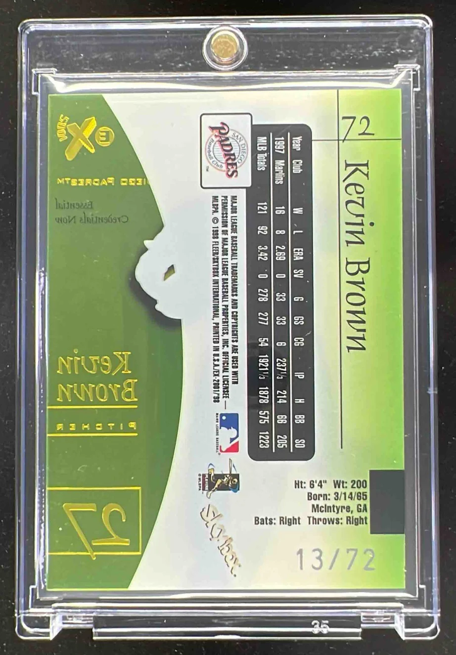 1998 Skybox E-X2001 Essential Credentials Now #72 Kevin Brown /72 - Image 2
