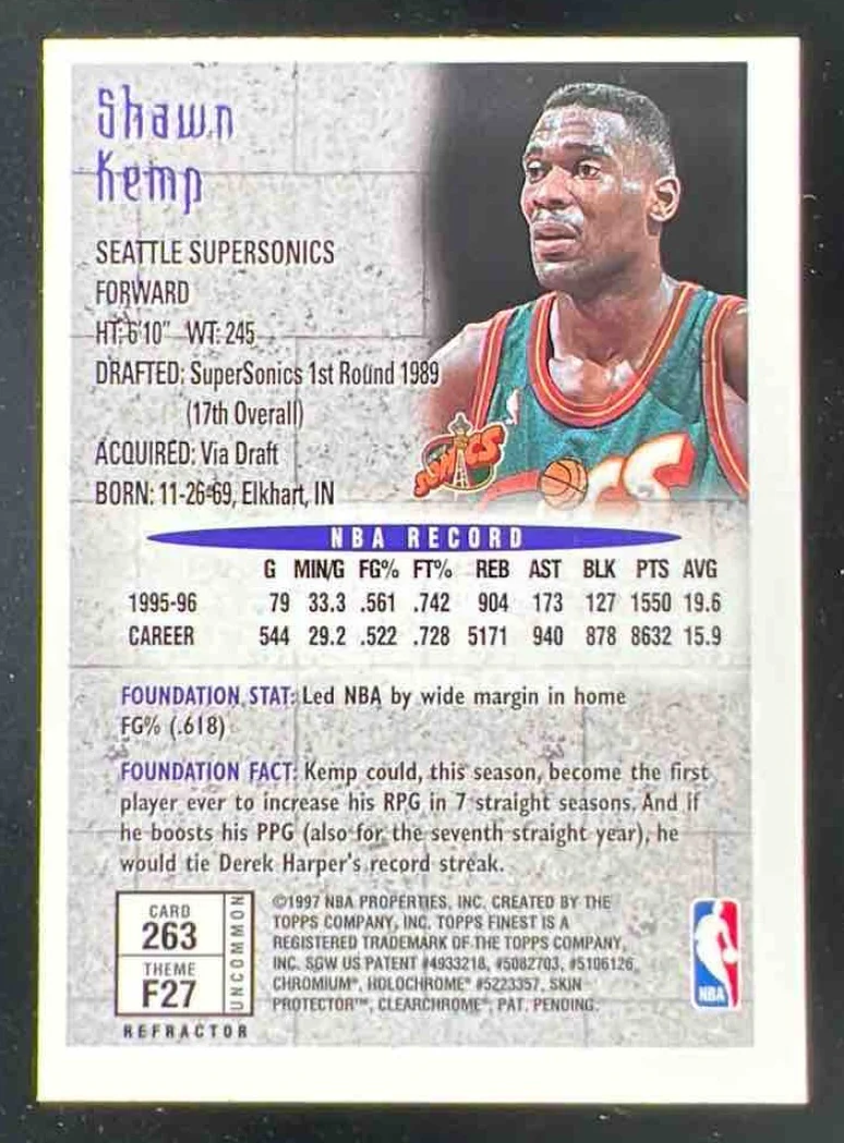 1996-97 Topps Finest Silver Refractor #263 Shawn Kemp - Image 2