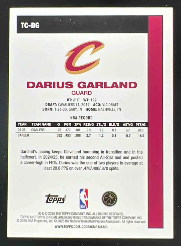 2025-26 Topps 1980-81 Topps Chrome Red Mojo Refractor #TC-DG Darius Garland /5 - Image 2