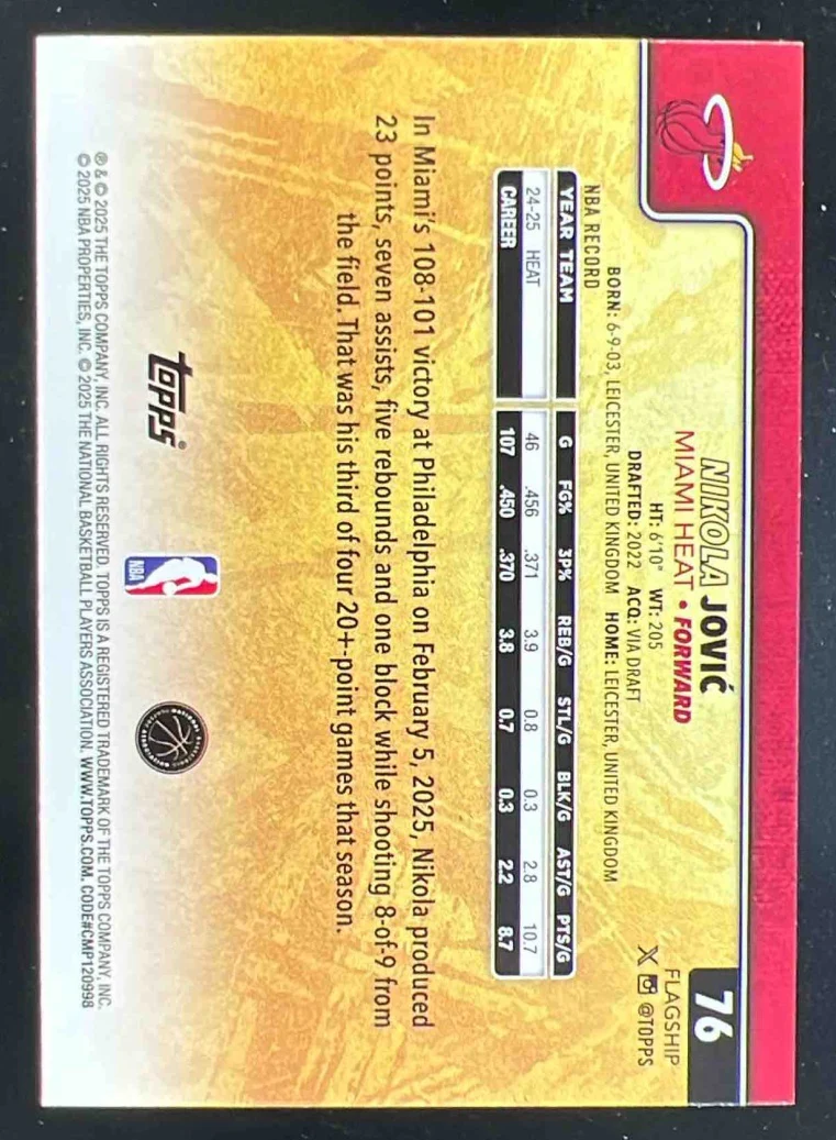 2025-26 Topps Golden Mirror Image Variation SSP #76 Nikola Jovic - Image 2