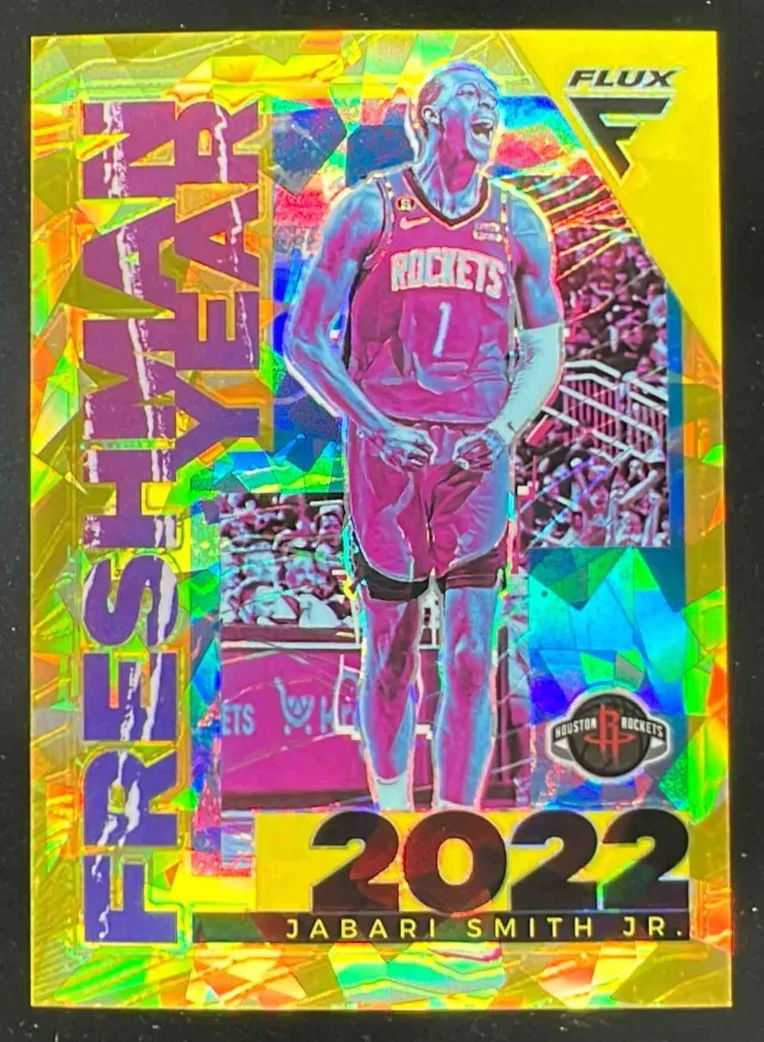 2022-23 Panini Flux Freshman Year Gold Cracked Ice #1 Jabari Smith Jr. RC /10