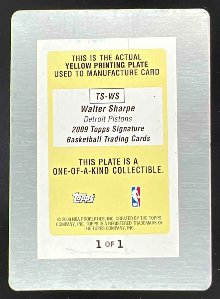 2009 Topps Signature Printing Plate Yellow #TS-WS Walter Sharpe 1/1 - Image 2