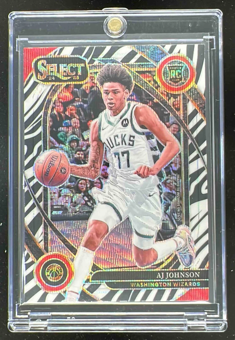 2024-25 Panini Select Courtside Zebra Prizm #300 AJ Johnson RC