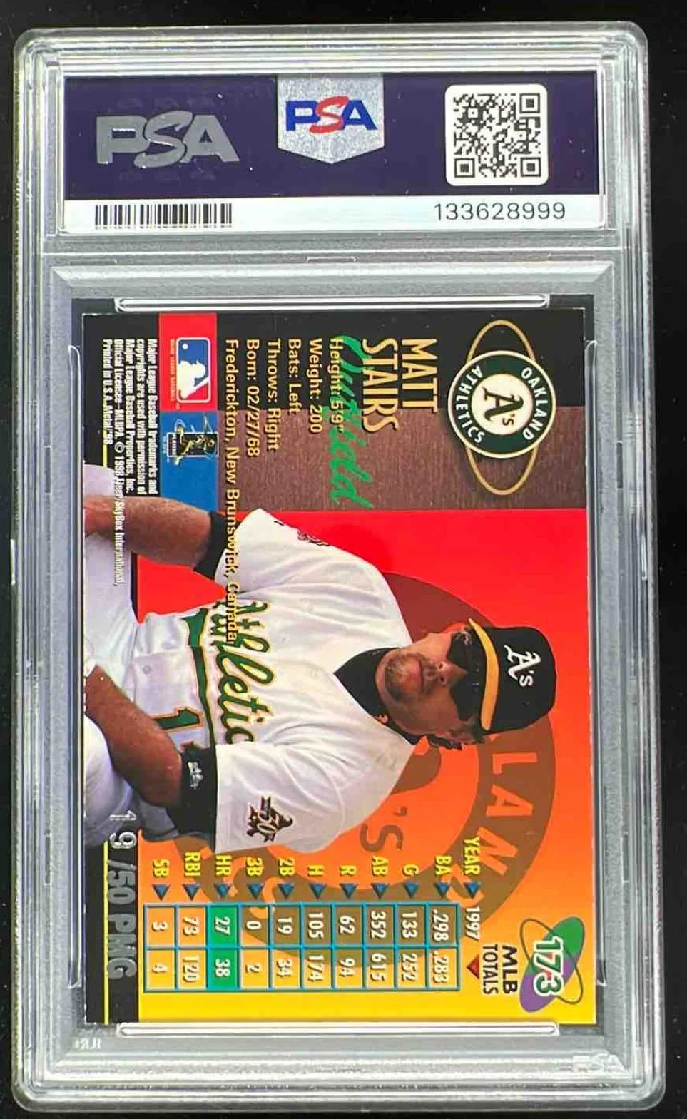 1998 Fleer Metal Universe Precious Metal Gems #173 Matt Stairs /50 PSA 7 - Image 2