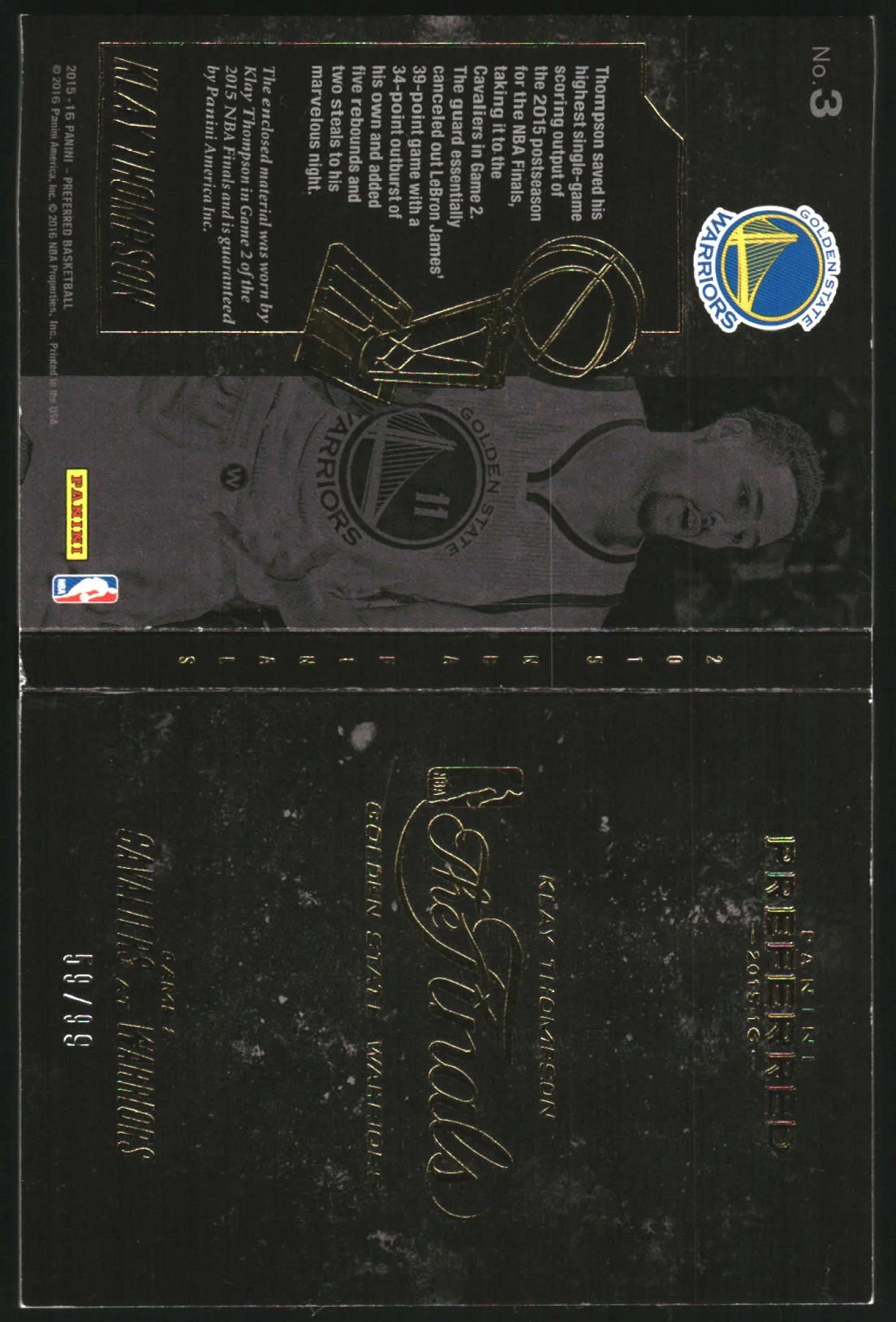 2015-16 Panini Preferred 2015 NBA Finals Booklets #3 Klay Thompson /99 - Image 2