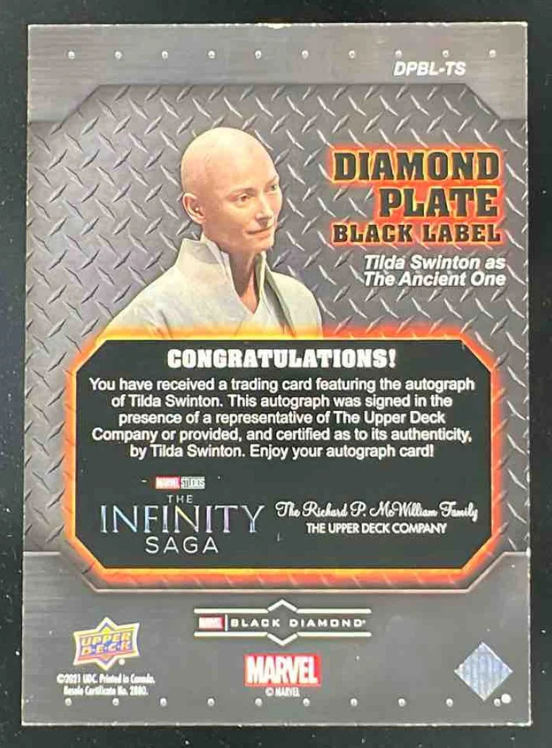 2021 UD Marvel Black Diamond Diamond Plate Autograph #TS Tilda Swinton Auto /49 - Image 2