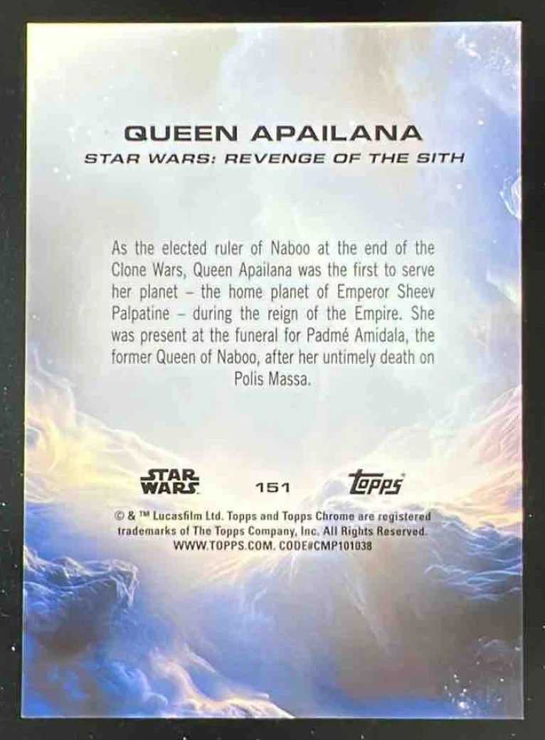 2025 Topps Chrome Star Wars Sapphire Purple Sapphire #151 Queen Apailana /15 - Image 2