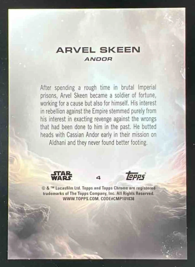 2025 Topps Chrome Star Wars Sapphire Black Sapphire #4 Arvel Skeen /10 - Image 2