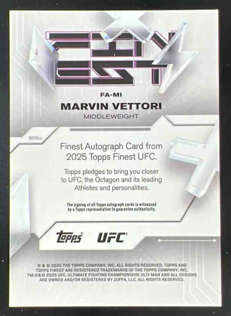 2025 Topps UFC Finest Gold Refractor #FA-MI Marvin Vettori Auto /50 - Image 2
