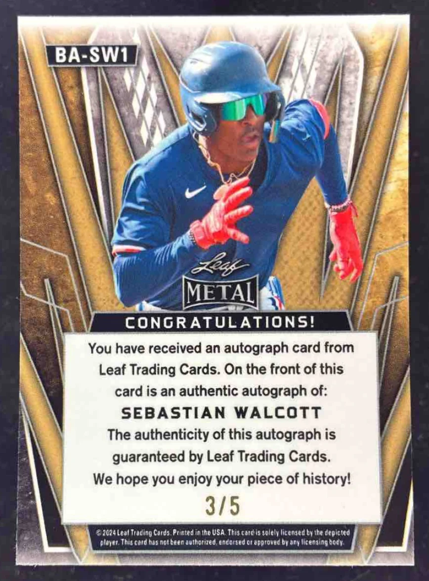 2024 Leaf Metal Autograph Prismatic Black #BA-SW1 Sebastian Walcott Auto /5 - Image 2