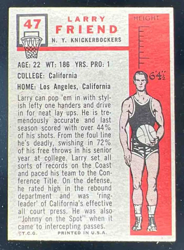 1957-58 Topps 1957 Topps #47 Larry Friend RC - Image 2