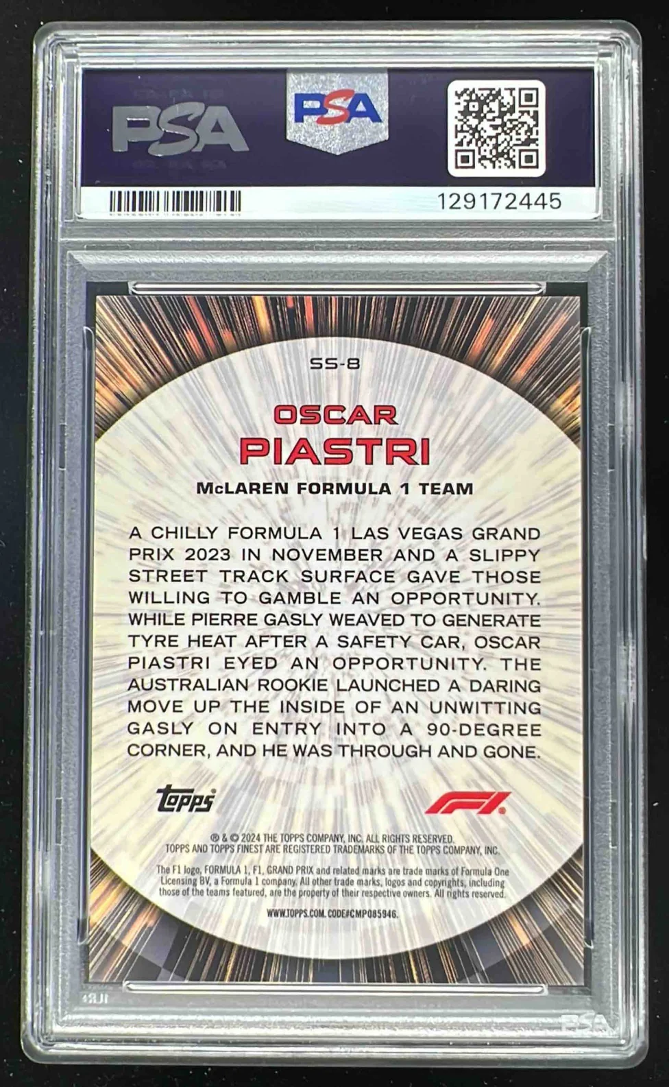 2024 Topps Finest Formula 1 Slipstream #SS-8 Oscar Piastri PSA 8 - Image 2