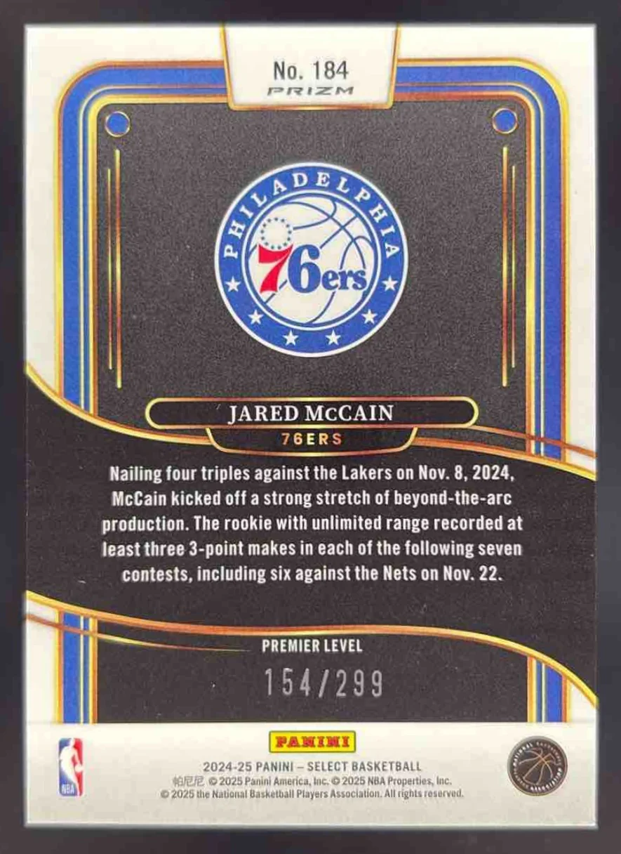 2024-25 Panini Select Premier Light Blue Prizm #184 Jared McCain RC /299 - Image 2