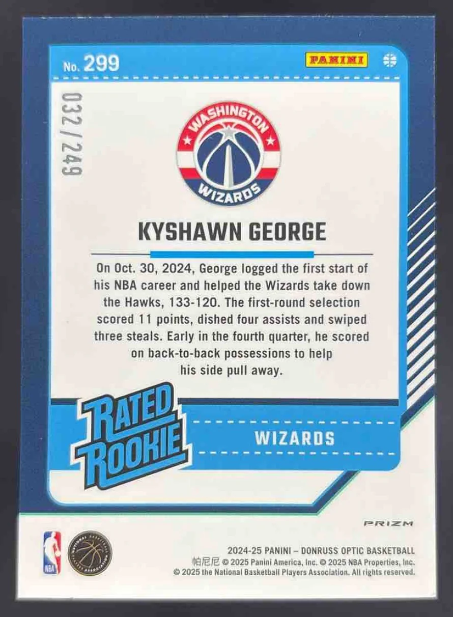 2024-25 Donruss Optic Rated Rookie Hyper Green #299 Kyshawn George RC /249 - Image 2
