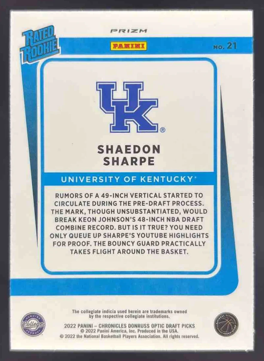 2022 Chronicles Draft Picks Donruss Optic Rated Rookie Holo Shaedon Sharpe RC - Image 2