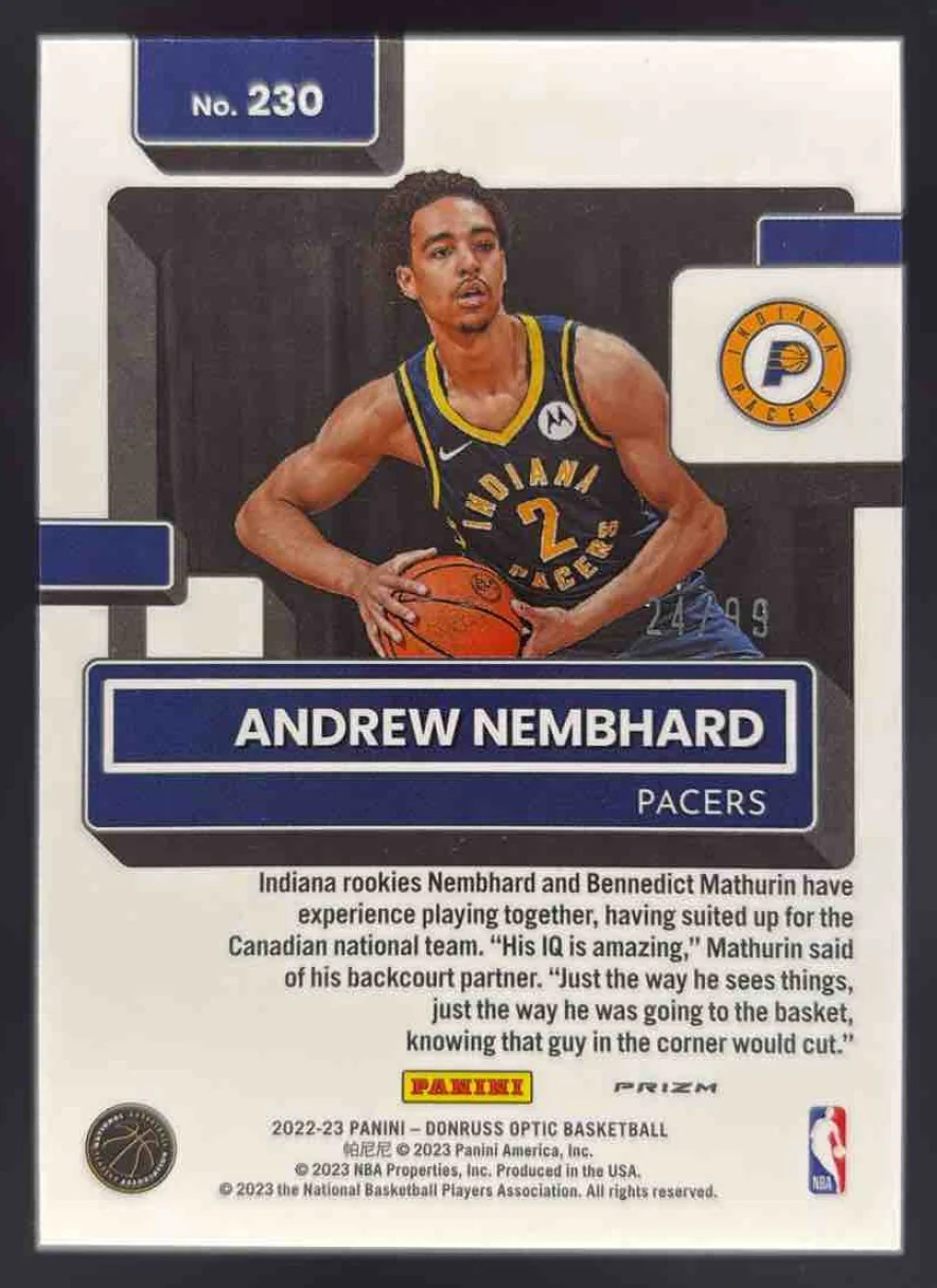 2022 Donruss Optic Red & Gold Wave #230 Andrew Nembhard RC Rated Rookie /99 - Image 2