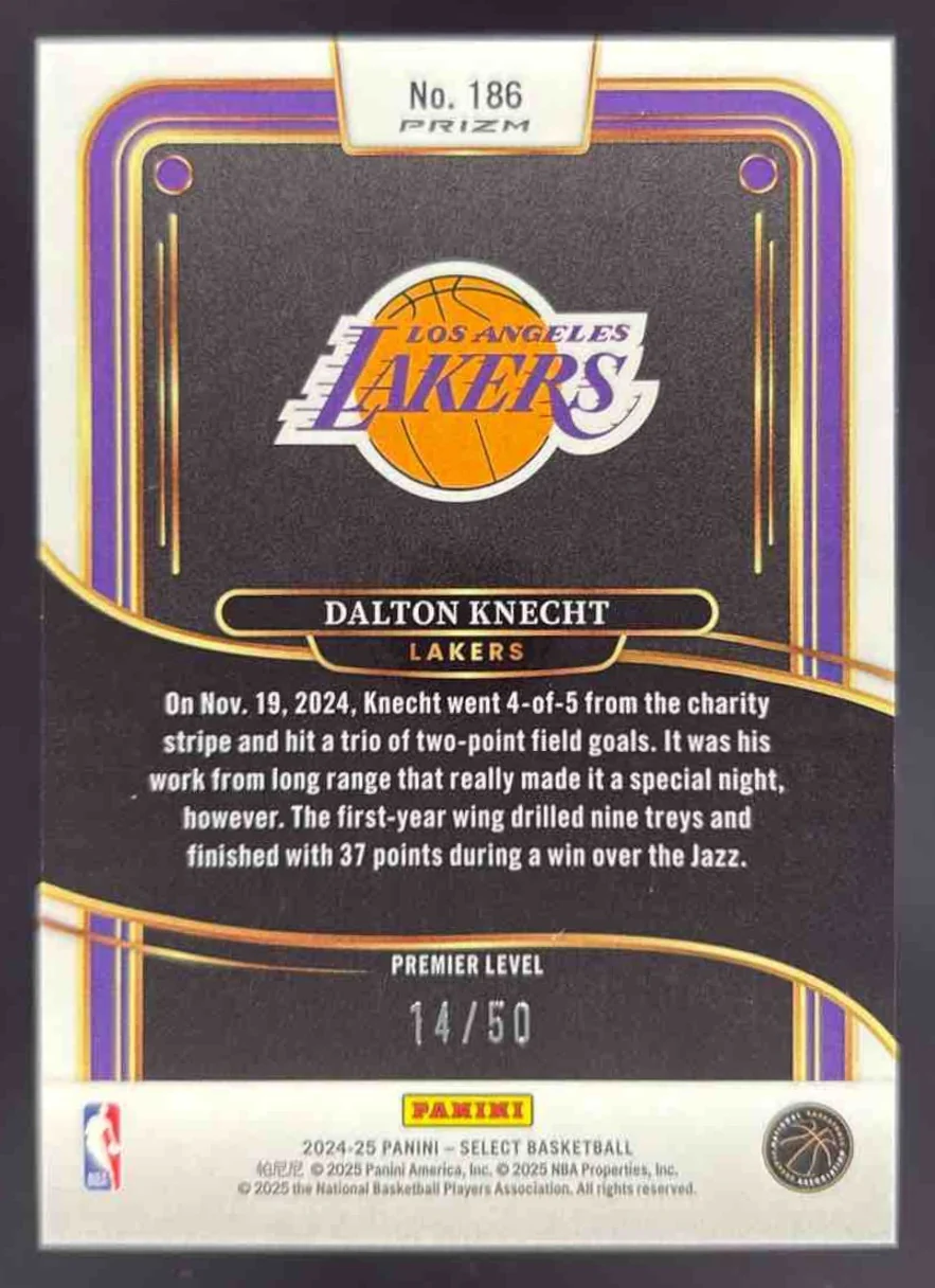 2024-25 Panini Select Premier Green Wave Prizm #186 Dalton Knecht RC /50 - Image 2