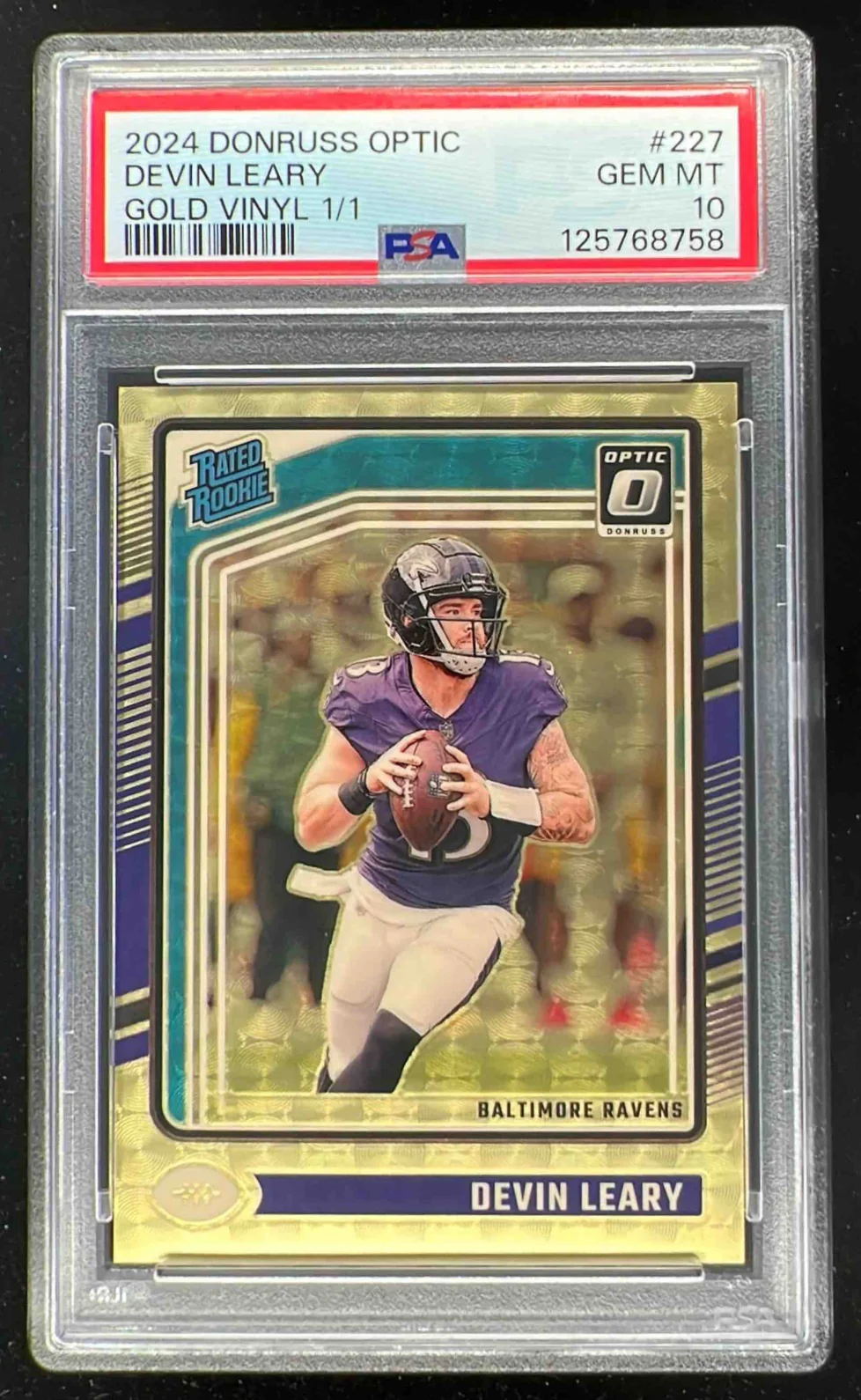 2024 Panini Donruss Optic Gold Vinyl #227 Devin Leary Rated Rookie 1/1 PSA 10