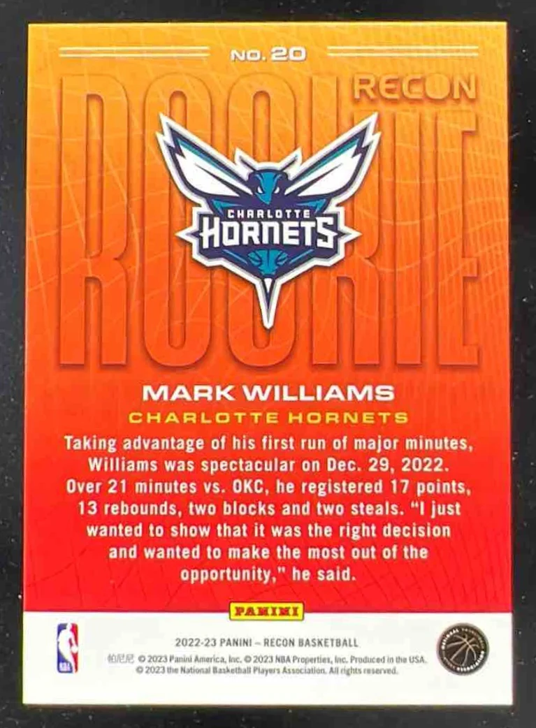 2022-23 Panini Recon Rookie Recon Gold #20 Mark Williams RC /10 - Image 2