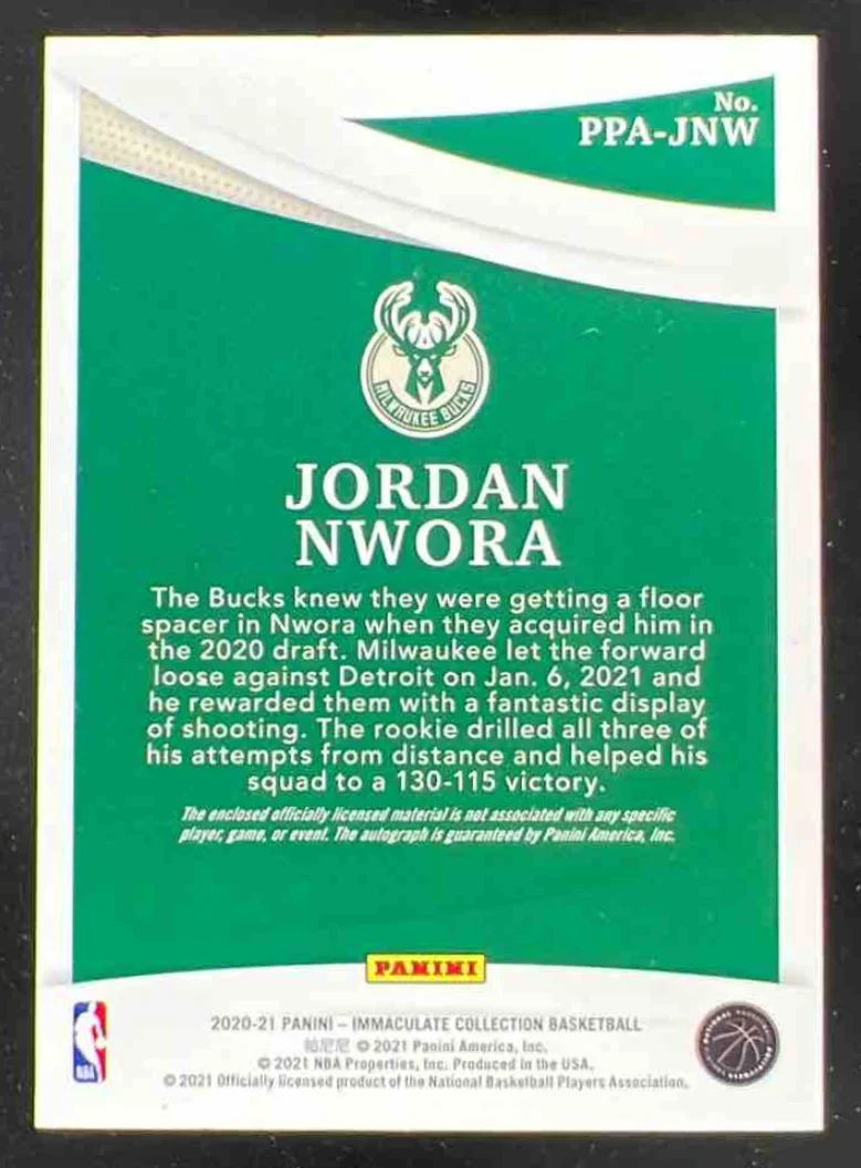 2020-21 Immaculate Collection Premium Patch Red #PPAJNW Jordan Nwora RC Auto /25 - Image 2