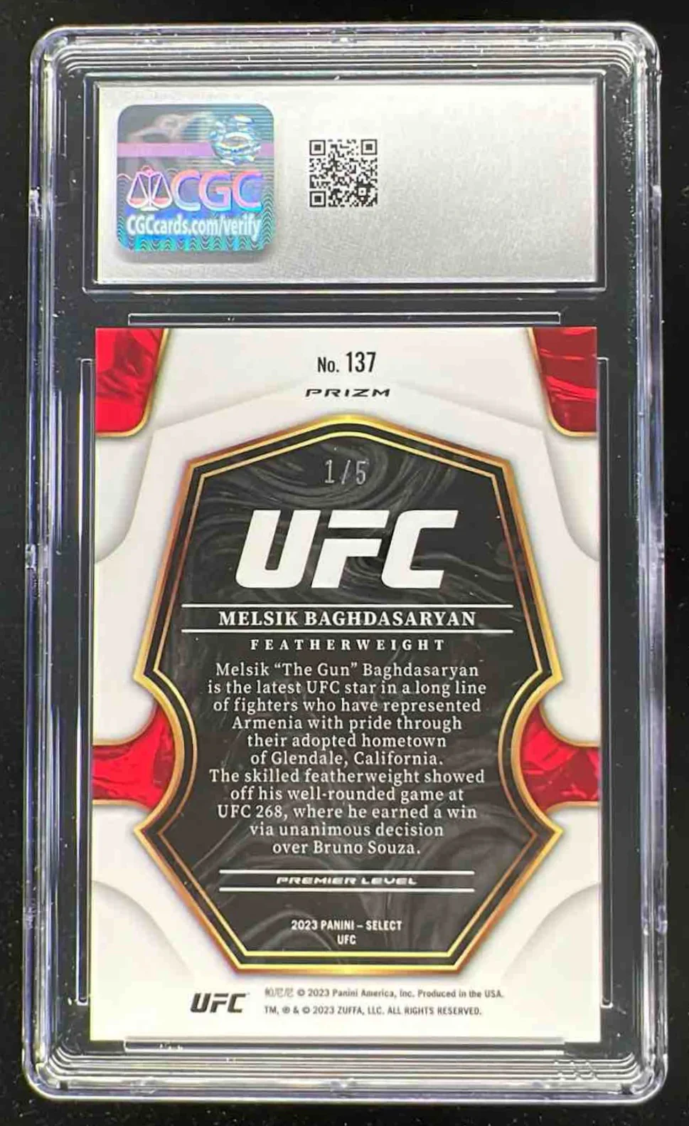 2023 Panini Select UFC Green Prizms #137 Melsik Baghdasaryan /5 CGC 10 - Image 2