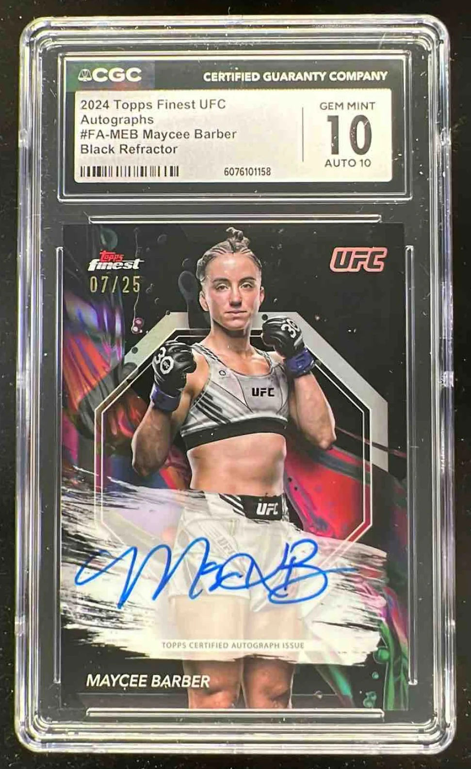 2024 Topps Finest UFC Black Refractors #FA-MEB Maycee Barber Auto /25 CGC 10