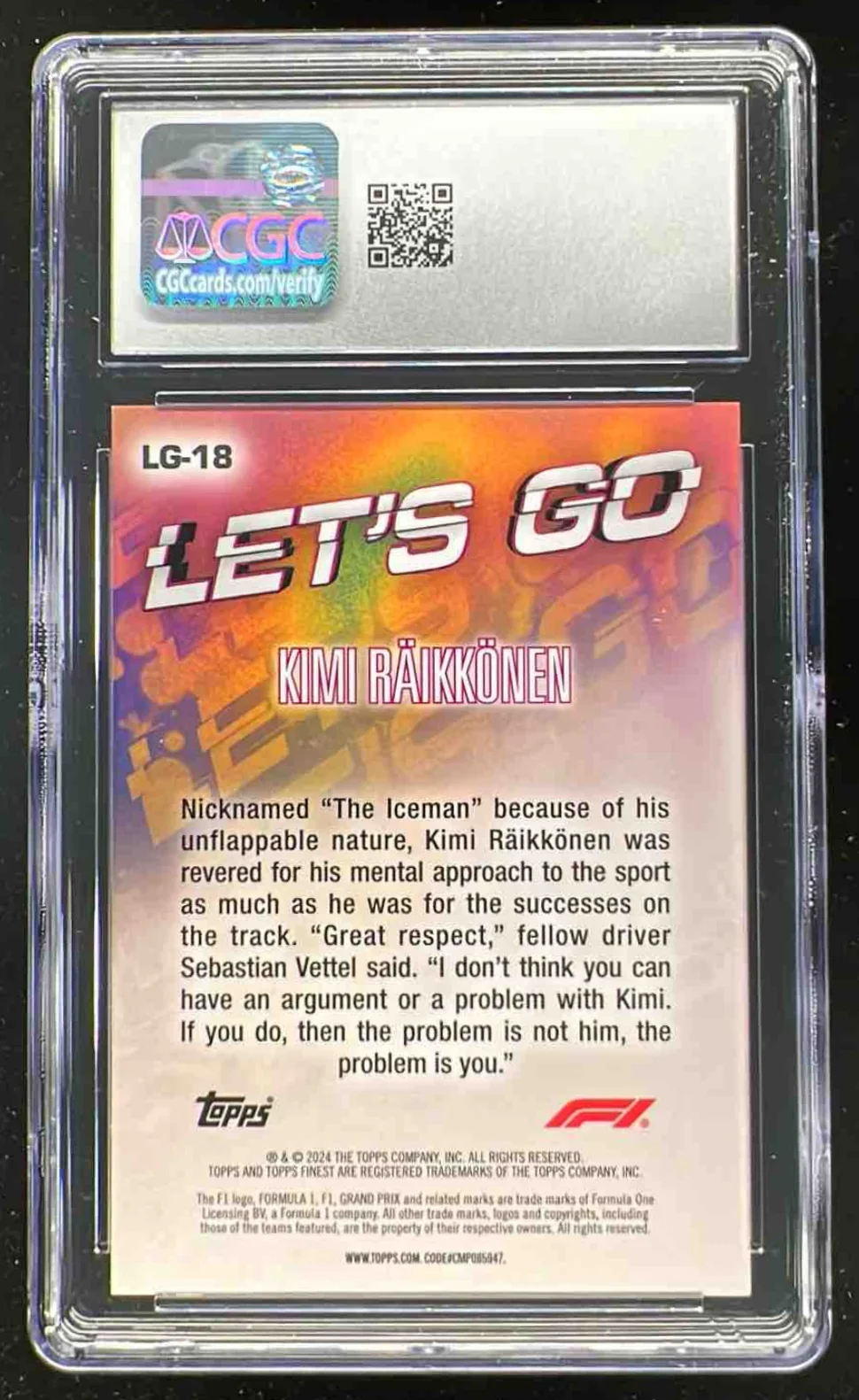 2024 Topps Finest Formula 1 Let's Go #LG-18 Kimi Raikkonen CGC 10 - Image 2