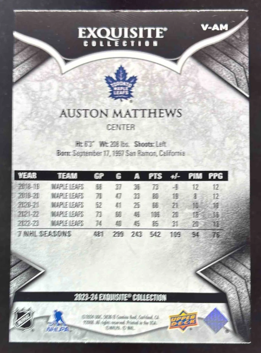 2023 Black Diamond Exquisite Collection Gold Spectrum #V-AM Auston Matthews /25 - Image 2